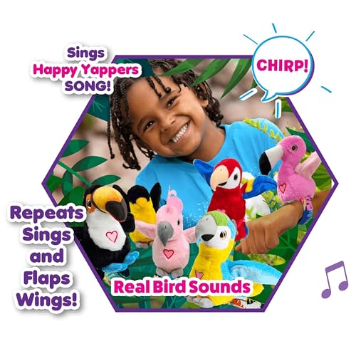 Birds 2 Pack - Cockatoo & Blue Parrot - Slap Bracelet Interactive Plush Toy Birds, They Chat-Sing-Mimic Each Other, Flap Wings, Kids 3+