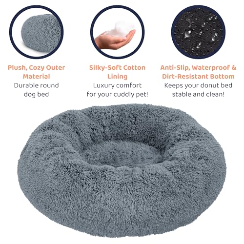 Donut Dog Bed - Premium Comfort for Anxiety Relief - Fluffy & Calming Design with Ultra-Plush Support | Cozy Round Dog Bed with Super Soft Circle Style (Dark Grey, Medium)
