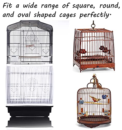 Tamu style Bird Cage Seed Catcher, Large, Stretchy Form Fitting Mesh Skirt Cover for Parrot Enclosures, Light and Breathable Fabric, Prevent Scatter and Mess, Reusable, Adjustable, Lightweight, White