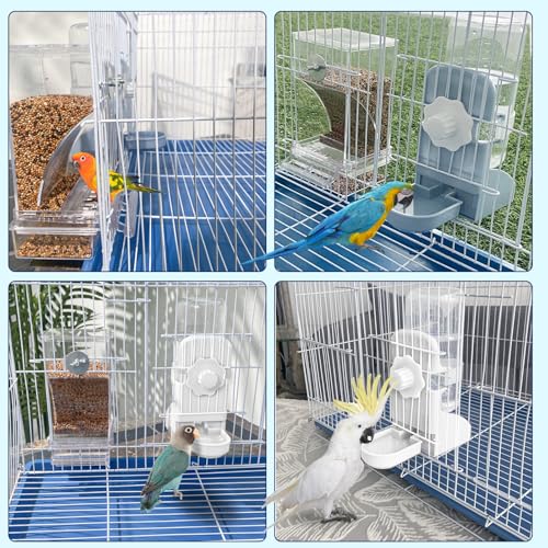 No Mess Bird Feeder Water Dispenser Set, Parakeet Cage Accessories, Bird Feeder and Waterers in Cage for Cockatiels, Finches, Lovebirds, Budgies, Canaries