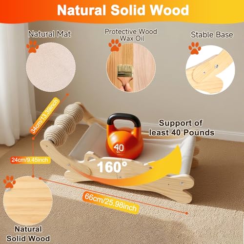3-in-1 Cat Scratcher Bed for Indoor Cats Sisal Scratcher & Hammock Lounge with Solid Wooden Perch, No-Tip Stable Base for Large Cats ，Durable Cat Scratch Pad & Cat Furniture (Easy Assembly)