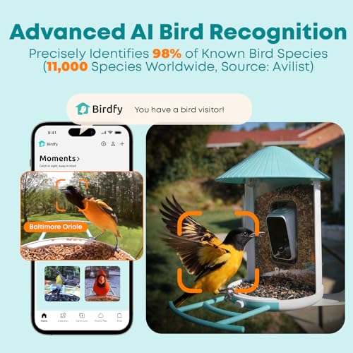 NETVUE by Birdfy Smart Bird Feeder with 2K AI Camera, Auto Capture Videos & Motion Detection, Live Steam, Wireless Wildbird Watching, Ideal Gift for Outdoor Backyard Birder(AI by Subscription)