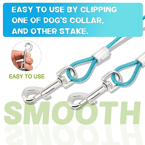 Supet Dog Tie Out Cable and Stake, Heavy Duty Runner with 32/16/10 FT Lead, Long Leash/Tether for Camping Backyard Outdoor Ground, Chain for Medium