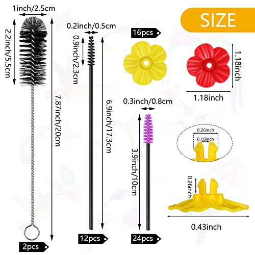 38 Pcs 3 Size Hummingbird Feeder Cleaning Brush Mini Nylon Tube Brush with 16 Flowers Bird Replacement Parts Double Headed Brushes for Bottle Feeding Holes Replacement(Black)