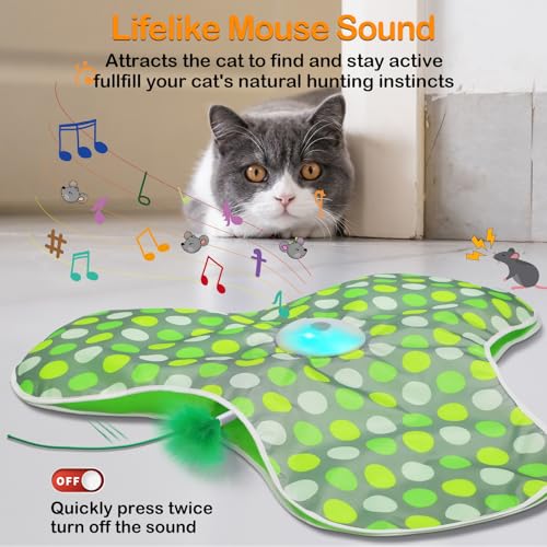 umosis Interactive Cat Toys Rechargeable,Moving Concealed Feathers,Real Mouse Squeaky,Touch Activated Cat Kitten Toy Exercise Toys for Indoor Bored