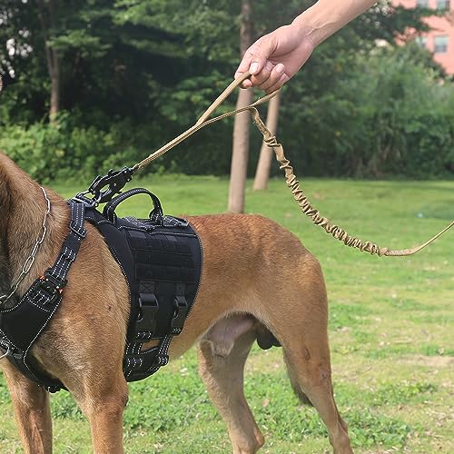 ICEFANG Tactical Dog Leash,K9 Training Walking Bungee Lead with 2 Control Handle,Heavy Duty Quick Release Metal Clasp,Hands Free D-Ring for Medium