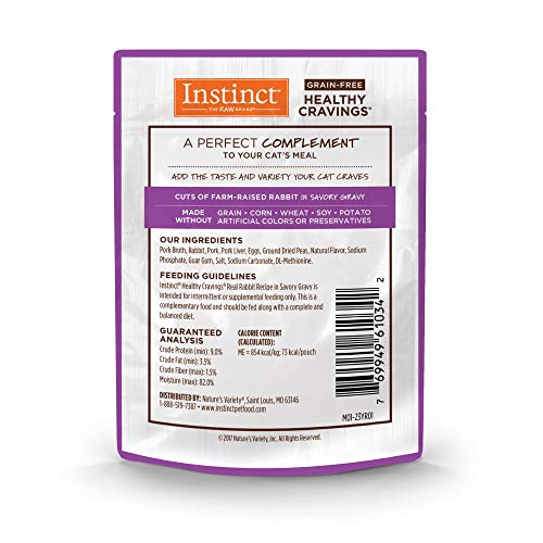 Instinct Healthy Cravings Natural Wet Cat Food Topper, Grain Free Recipe - Real Rabbit, 3 oz. Pouches (Pack of 24)