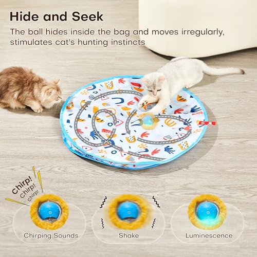 Potaroma Interactive Cat Toys, Fast Moving Ball in Play Mat, Automatic Motion Activated Ball Hide and Seek for Indoor Exercise Kicker, Animal
