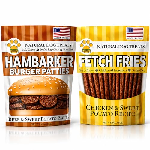 Burgers & Fries for Dogs, Beef & Sweet Potato Hambarker Patties + Chicken & Sweet Potato, Made in USA, Natural Ingredients, Grain-Free, High-Protein