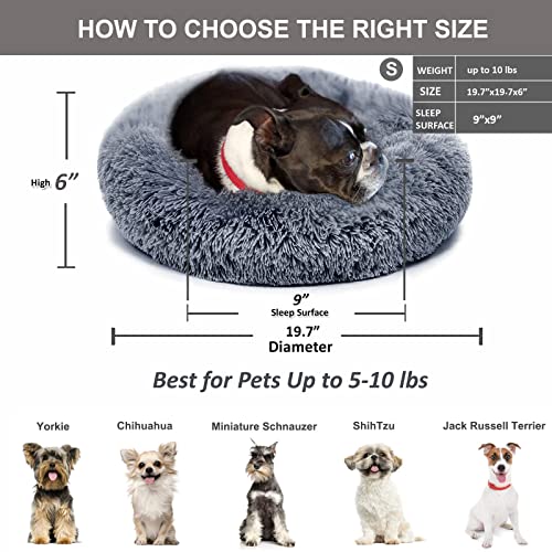 Small Calming Dogs Bed for Small Dogs Anti-Anxiety Machine Washable Fluffy Luxury Anti-Slip Waterproof Mute Base Warming Cozy Soft Pet Puppy Round Bed