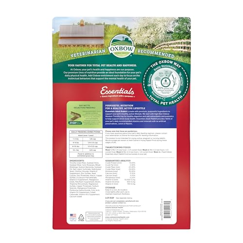 Oxbow Essentials Rabbit Food, Adult, Made with Oxbow Timothy Hay for Rabbit, Pet Pellets with Vitamins & Minerals, Small Animal Pet Products, Bunny Food, Made in USA, High Fiber, 10 lb. Bag
