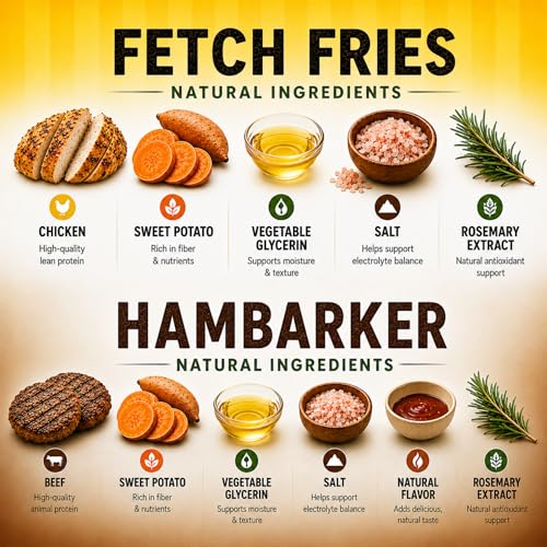 Burgers & Fries for Dogs, Beef & Sweet Potato Hambarker Patties + Chicken & Sweet Potato, Made in USA, Natural Ingredients, Grain-Free, High-Protein