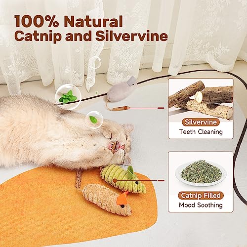 Potaroma Cat Toys: 3pcs Squeak Mice Interactive Catnip Silvervine Animals for Indoor Kittens - Dental Matatabi Cat Nip & Chew Exercise Toy for All Breeds & Species