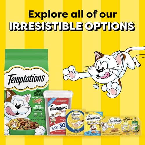 Temptations Pate in Gravy Adult Wet Cat Food Tasty Chicken Entree, Seafood Medley, Backyard Cookout, and Catnip Fever, 3.5 oz. Trays (36 Count, Pack