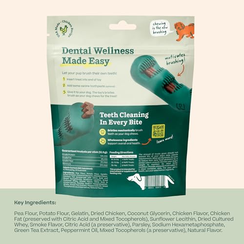 WOOF - Bite n' Brush Refills Treats for the Dog Toothbrush Toy - Scrub Plaque and Tartar from Your Dog's Teeth and Mouth - Dog Dental Sticks - 18 Refills - Chicken