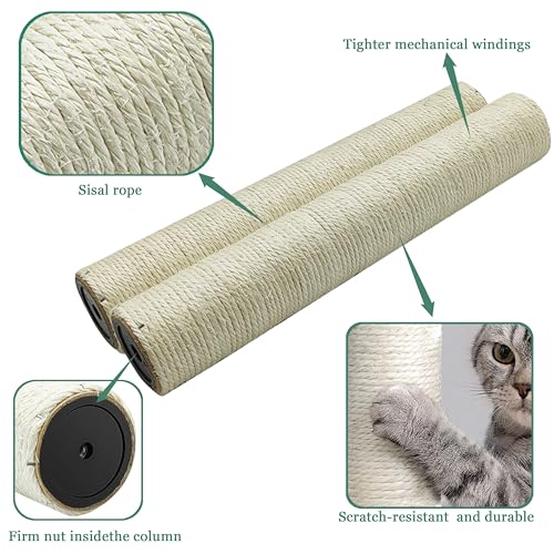 Cat Scratching Post Replacement Pole, 2 PCS 15.7in Cat Tree Replacement Post, Natural Sisal Cat Tree Replacement Parts with M8 Screws, Cat Scratch Post for Refurbishment (15.7in/40cm)