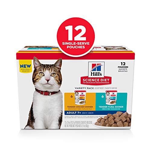 Hill's Science Diet Adult 7+, Senior Adult 7+ Premium Nutrition, Wet Cat Food, Variety Pack: Chicken; Tuna Stew, 2.8 oz Pouch Variety Pack, Case of 12