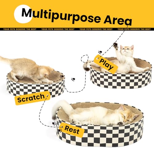 Cat Scratcher Cardboard,2 in 1 Oval Cat Scratch Pad Bowl for Indoor Kitty Grinding Claw,Round Kittens Scratching Board Corrugated Lounge Pet Beds&Furniture Protector for Sofas