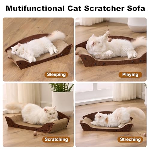 26'' Cardboard Cat Scratcher Bed - Large Scratcher Couch for Indoor Cats, Orthopedic Scratching Board, Lounger Scratching Couch with Bells