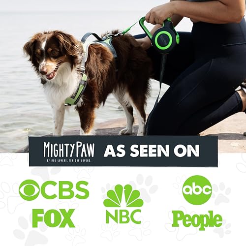 Mighty Paw Retractable Dog Leash 2.0 | 16' Heavy Duty Reflective Nylon Tape Lead for Pets up to 0-50 lbs. Tangle Free Design W/One Touch Quick-Lock