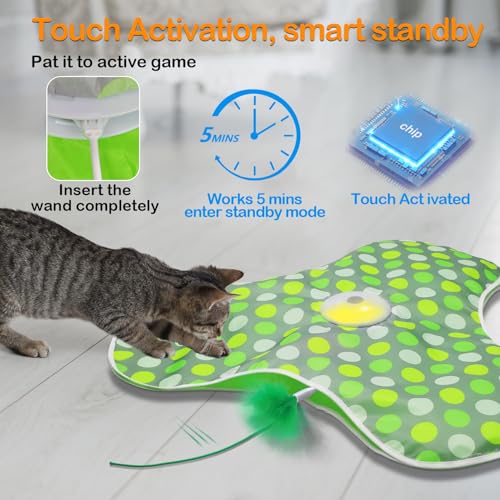 umosis Interactive Cat Toys Rechargeable,Moving Concealed Feathers,Real Mouse Squeaky,Touch Activated Cat Kitten Toy Exercise Toys for Indoor Bored