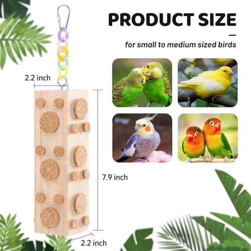 2 Pcs Wooden Bird Chew Toys - 7.9 Inch Hanging Parrot Toys, with 92 Detachable Corks, Relieve Boredom & Anxiety, Foraging Toys, for Parakeet, Cockatiel, Conure, Budgie, Lovebird