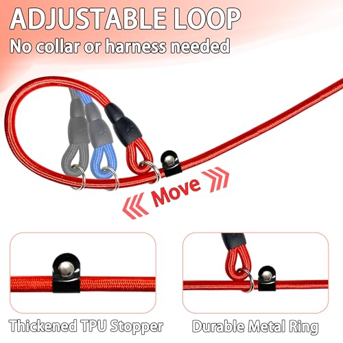 FOVRLZSE Upgraded Dog Slip Lead (3-Pack) Adjustable Nylon Lead for Dogs (Red/Black/Blue), Training Aid, Eco-Friendly Cotton Lining, Integrated
