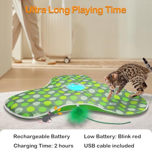 umosis Interactive Cat Toys Rechargeable,Moving Concealed Feathers,Real Mouse Squeaky,Touch Activated Cat Kitten Toy Exercise Toys for Indoor Bored