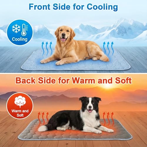 Dog Cooling Mat Q-MAX>0.5 Self-Cooling Mat for Dogs Crate Pad for Dogr, 2-in-1 Long-Lasting Cool Mats and Soft Kennel Pad for Dogs, Easy Washable Mat
