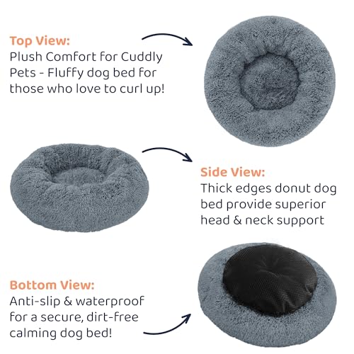 Donut Dog Bed - Premium Comfort for Anxiety Relief - Fluffy & Calming Design with Ultra-Plush Support | Cozy Round Dog Bed with Super Soft Circle Style (Dark Grey, Medium)