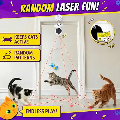 Interactive Cat Toys for Indoor Cats: 2 in 1 Laser Pointer Cat Toy with Automatic Flying Bird & Mouse Wand, Smart Motion Mode Adjustable Speed, USB Rechargeable Safe for Bored Kittens and Adult Cats