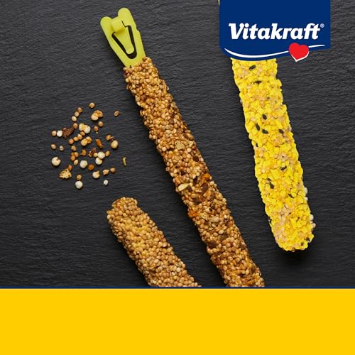 Vitakraft Crunch Sticks Parakeet Treat - Triple-Baked Millet Parakeet Treats with Natural Wood Center - Crunchy & Nutritious Bird Treat Sticks for Small Animals (12 Count, Honey, Egg, and Apple)