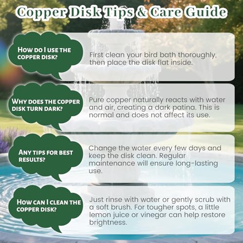 Bird Bath Copper Disk, 4 Inch 0.6mm Thick 99.9% Pure Copper Disc with Triple-Point Support, Natural Water Cleaner for All-Season Use, Universal Fit for Outdoor BirdBaths, Bowls