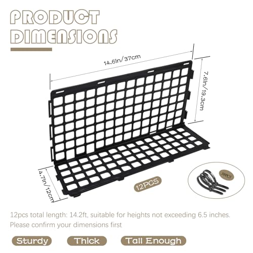 12 Pcs Under Couch Blocker for Bed Adjustable Furniture Plastic Under Bed Blocker with 30 Ties Black Couch Barriers for Dogs Pets Cats (Style 1)