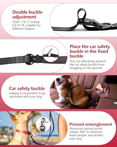 Hands Free Dog Leash, Multifunctional Crossbody Dog Leash, 5.9-9.5Ft Long Waist Belt with Car Safety Buckle and Double-Sided Reflective Stitches for