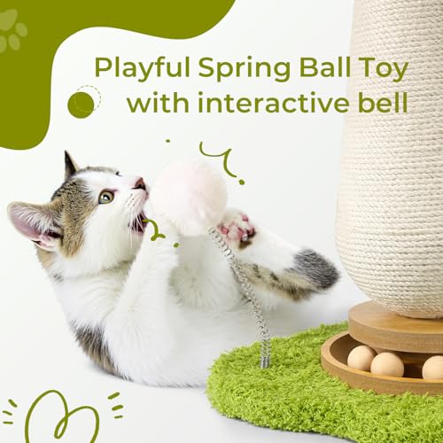 Cat Scratching Post, Mushroom Cat Scratcher with Interactive Ball Track Spring Ball Toys Cute Sisal Scratchers Post for Indoor Adults Kitten with