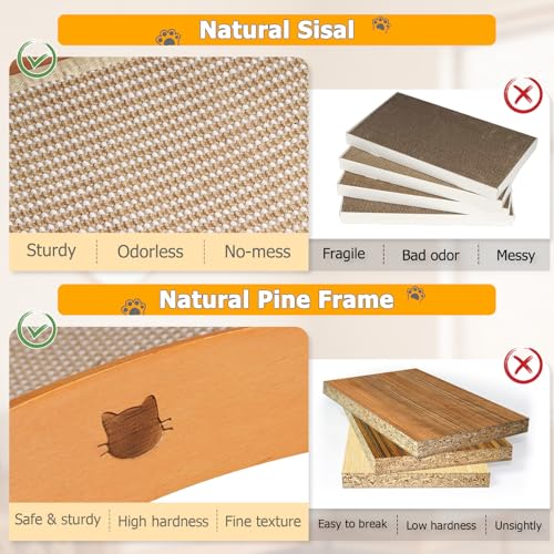 Extra-Larger Sisal Cat Scratcher Bed with Ball, 3-in-1 Cat Scratching Pad with Hammock, Natural Sisal with Solid Wood Frame Cat Scratch Post for Indoor Cats Lounger & Sleep & Scratch