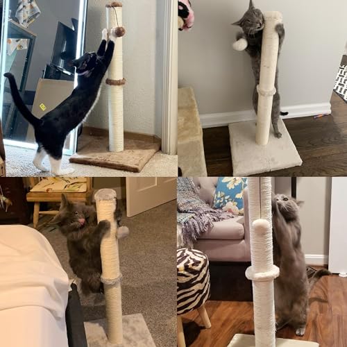 Dimaka 29" Height Tall Cat Scratching Post, Claw Scratcher with Sisal Rope and Covered with Soft Smooth Plush, Vertical Scratch [Full Strectch] for Standard Size Cats(Grey, 29 inches for All Cats)