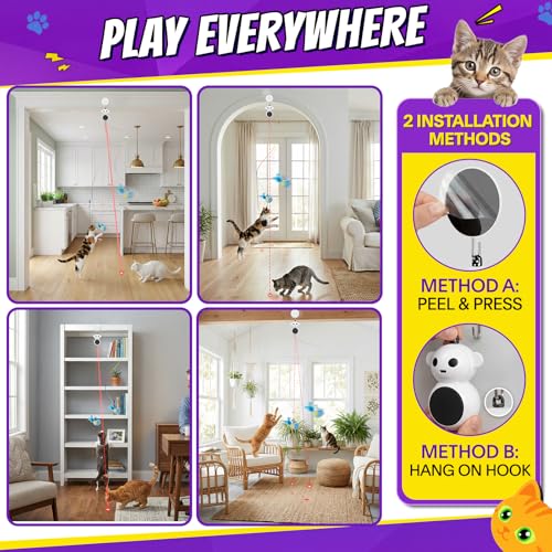 Interactive Cat Toys for Indoor Cats: 2 in 1 Laser Pointer Cat Toy with Automatic Flying Bird & Mouse Wand, Smart Motion Mode Adjustable Speed, USB Rechargeable Safe for Bored Kittens and Adult Cats