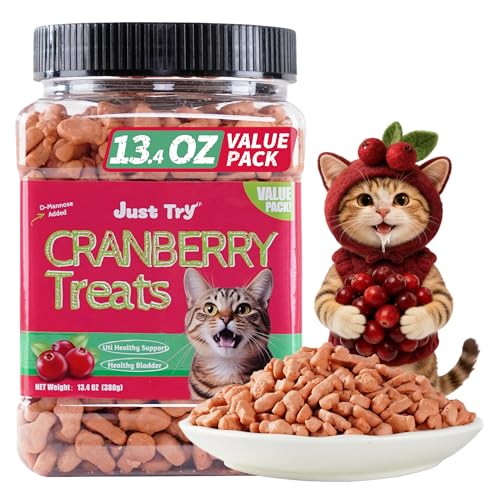 Just Try 13.4 OZ Urinary Tract Health Cat Treats for Indoor Cats, Cranberry & D-Mannose for Kidney Bladder and UT Support, Health Cat Supplement Crunchy Chews