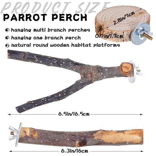 Libiline 8 Pieces Bird Perch Natural Wooden Parrot Perch Stand Fork Toys Hanging Multi-Branch Perches Platform Hammock Swing Toy for Macaws, Small Parakeets, Conures, Budgies, Finches (A-Color, Mix)