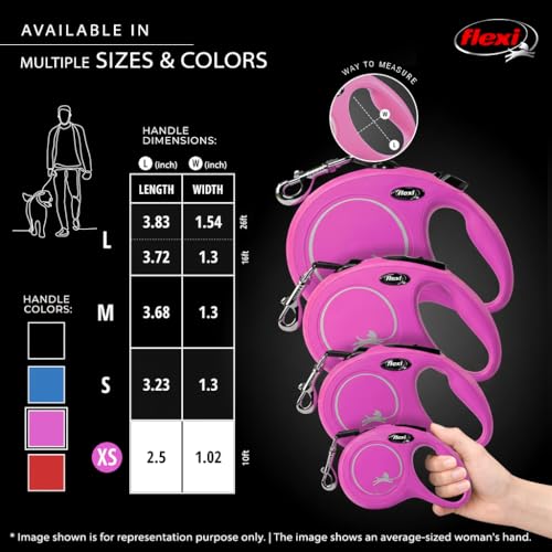 FLEXI® Classic XS Cord Retractable Dog Leash (Pink)-10 ft for Extra Small, Tiny Dogs up to 18 lbs| Ultra Compact Pocket-Size, 3-Finger Grip, German