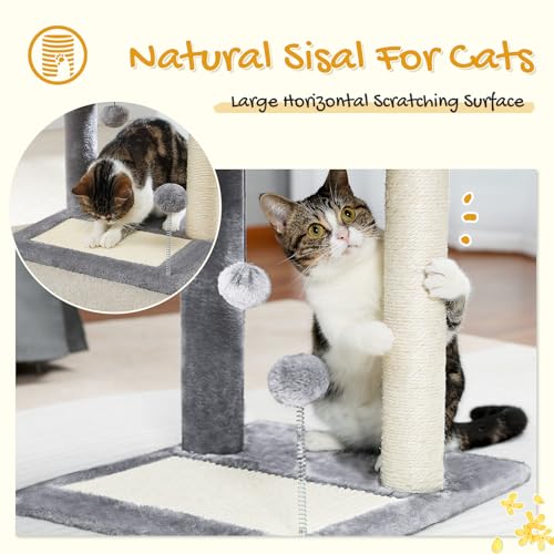 PAWZ Road Cat Scratching Post Bed, Small Cat Tree Tower with Cat Scratcher Pad Large Top Removable Bed with Play Ball Great for Kittens and Cats