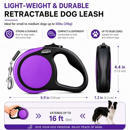 Heavy Duty Retractable Dog Leash-16ft Strong & Durable Walking Leash for S to L Dogs up to 45/115 lbs, Upgraded Lock System, Non Slip Grip, Tangle