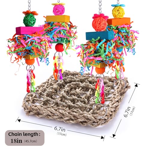 Parakeet Toys Bird Toys Conure Toys Birdcage Stands Bird Foraging Wall Seagrass Woven Hammock Swing Mat for Lovebirds,Cockatiel,Budgie and Other Small to Middle Birds