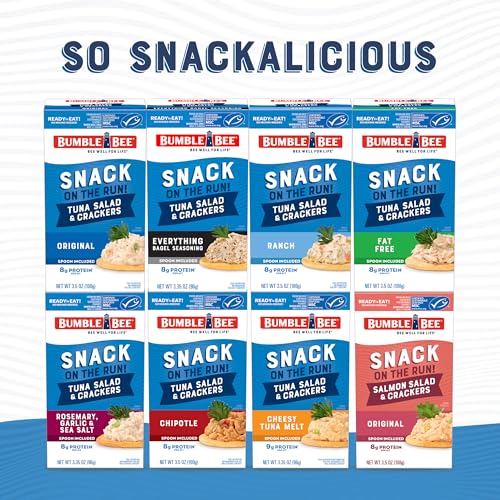 Bumble Bee Snack On The Run! Protein Pack, 8g per Box - Original Tuna Salad with Crackers Kit - Ready to Eat Easy-Open Can - Wild Caught MSC-Certified Tuna (Pack of 12)