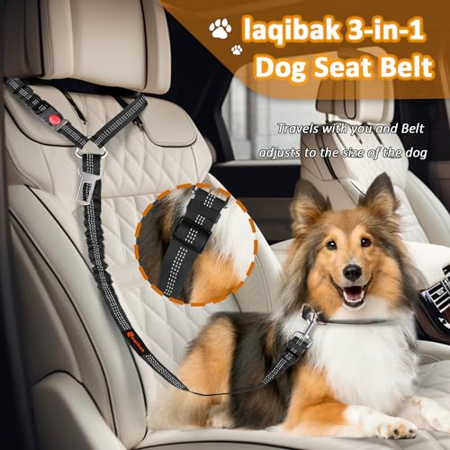 Removable Dog Seat Belt Harness for Car, 3 in 1 Pet Dog Car Seatbelt Leash, Retractable Restraint Secures to Vehicle Headrest & Adjustable Reflective