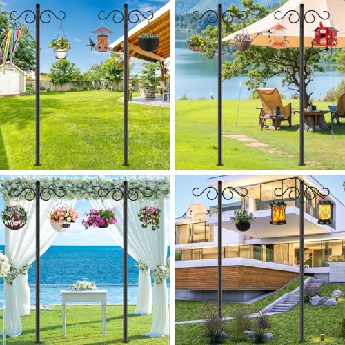 Adjustable Shepherd Hooks for Outdoor, 2 Pack 80 Inch 5 Prong Base Bird Two Sided Feeder Poles, Heavy Duty Shepherds Hook, Suitable for Garden in Hanging Flower Basket, Lantern, Bird Nests