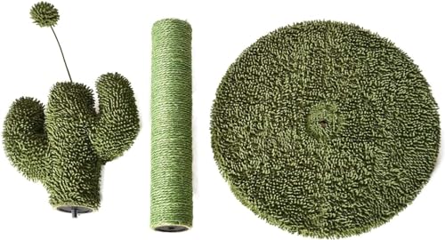 Basics Cat Scratcher - Indoor Cactus Single Cat & Kittens Scratching Post with Dangling Ball, Medium (25.6" H) - Green