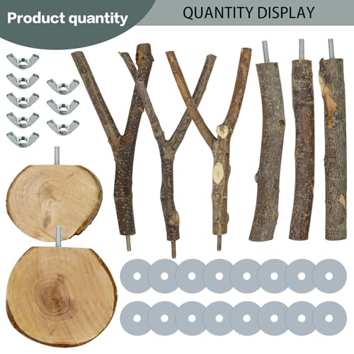 8 PCS Natural Bird Perch Set - Apple Wood Platforms & Hardwood Branches for Parakeets, Cockatiels, Lovebirds - Natural Cage Accessories, Gym Playstand & Chewing Toys for Small Birds